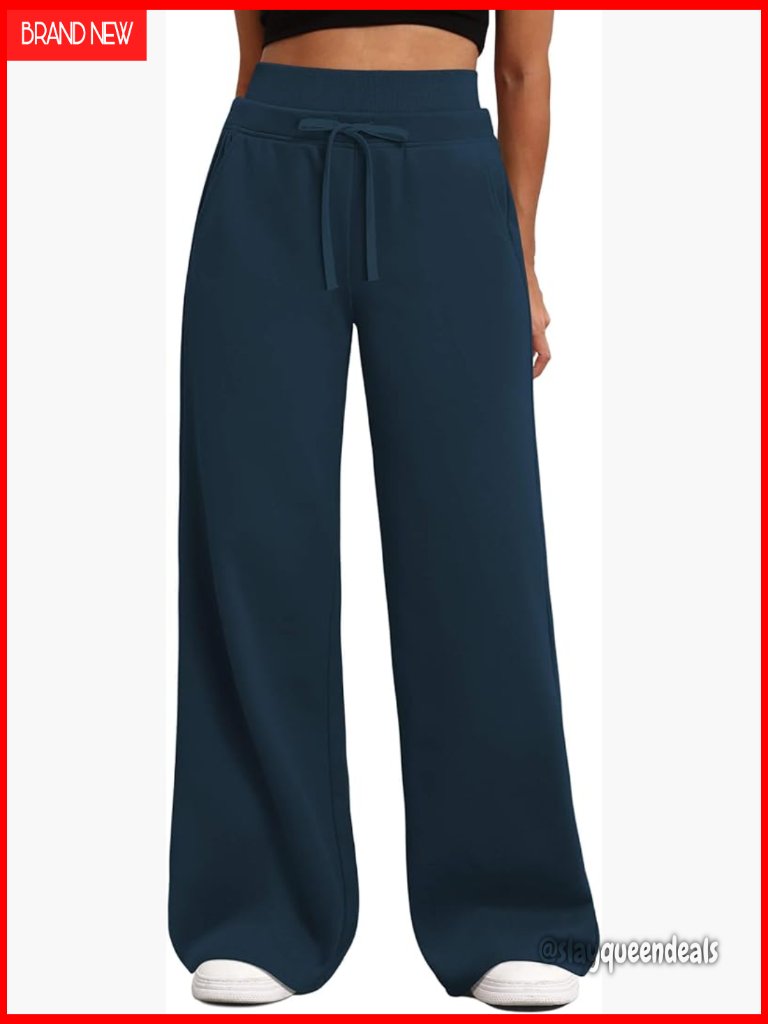 Wide Leg Sweatpants High Rise Fleece Baggy Pants With Pockets